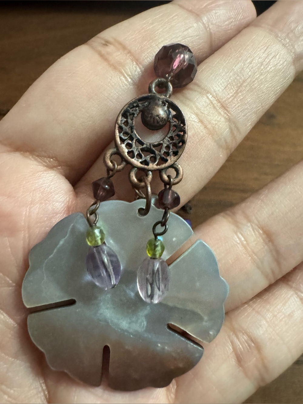 Cookie Lee Shell Abalone Flower Dangle Necklace w/Beads & Crystals *READ* - Picture 8 of 8